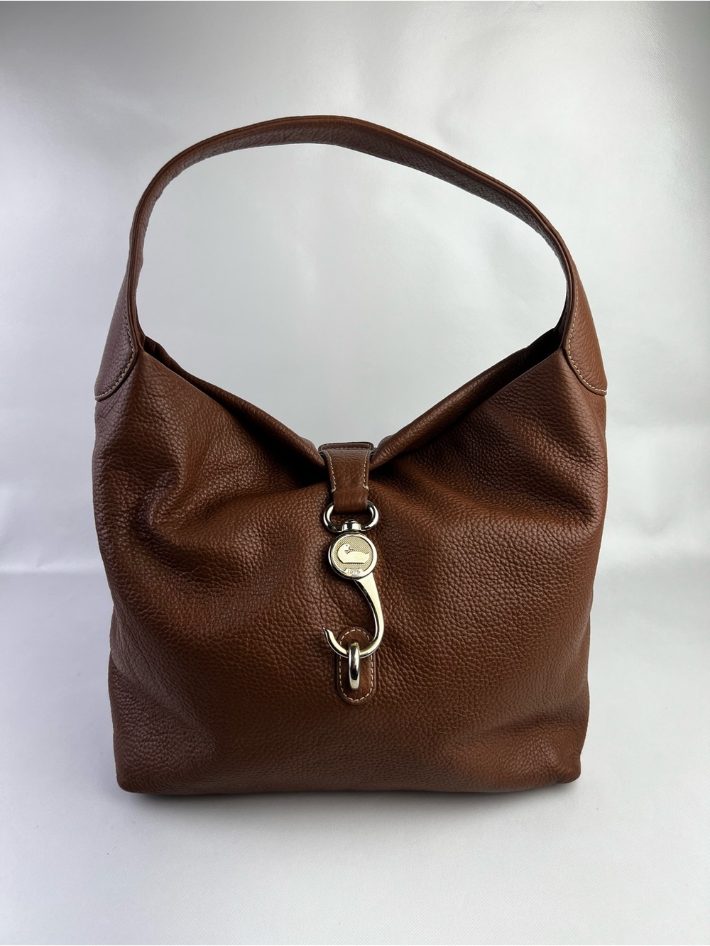 Dooney & Bourke Logo Loc Brown Pebbled Leather Hobo Shoulder Purse Bag